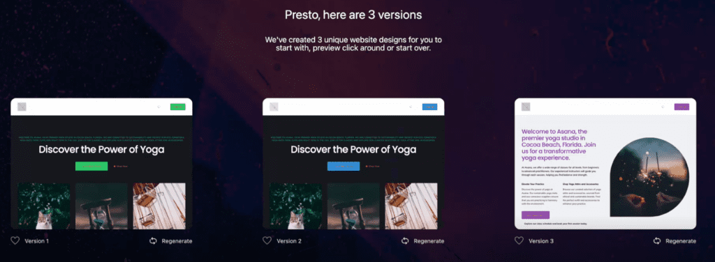 Select the AI-generated website version