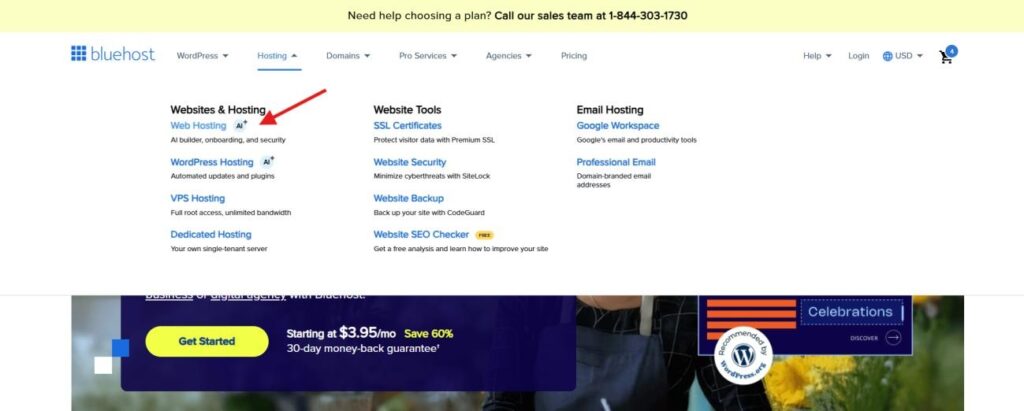 free domain name with Bluehost