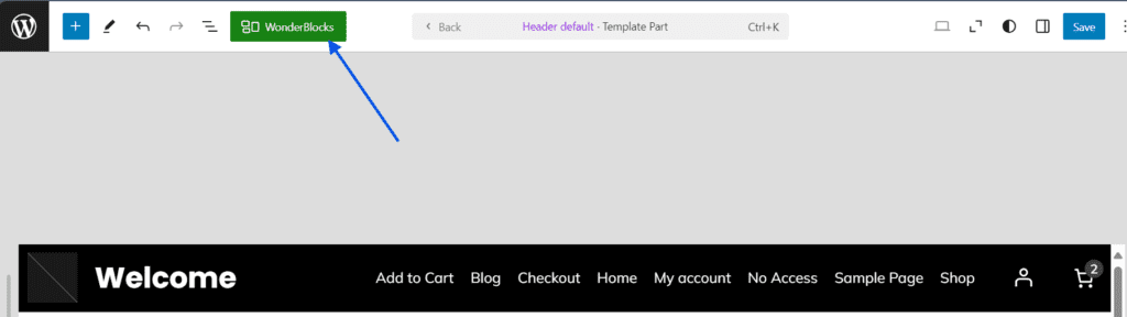 customize WordPress Header with WonderBlocks