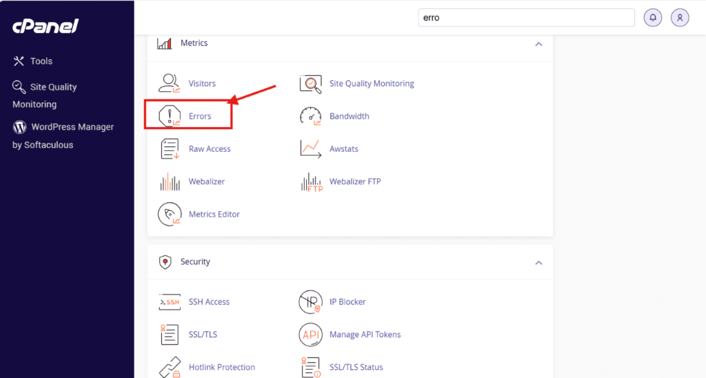 Errors in cPanel