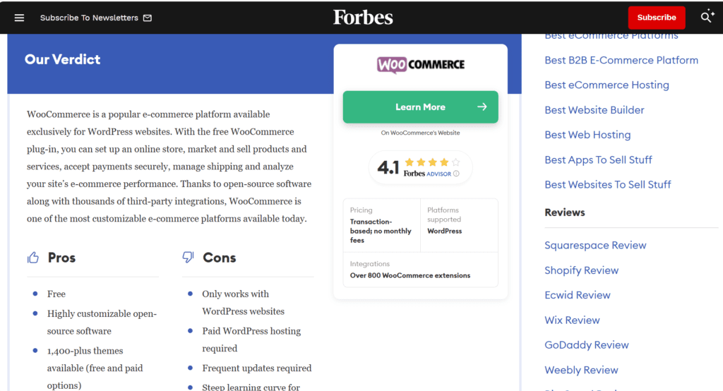Forbes review of WooCommerce