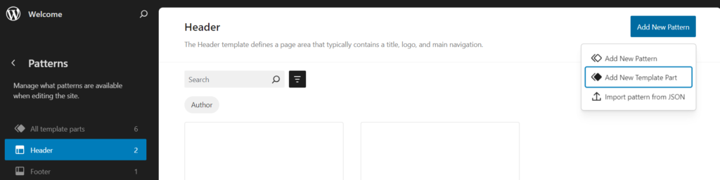 Customize WordPress header Add new template part