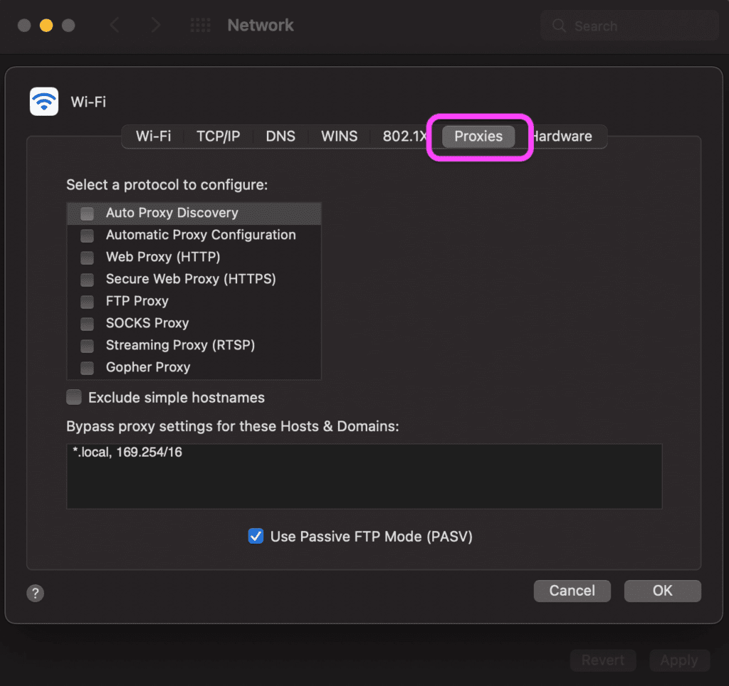 Proxies in Mac