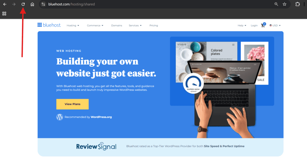 reload the webpage