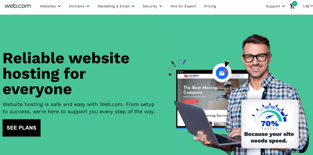 Web.com home page di web hosting