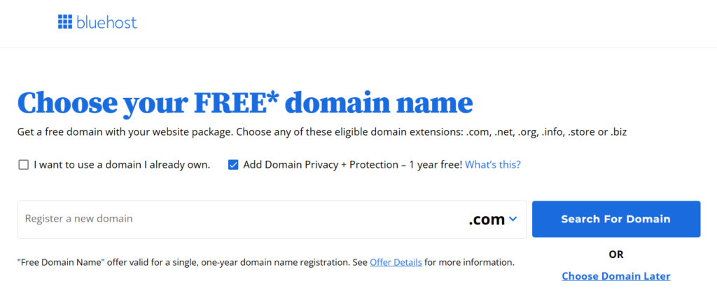 buy domain with bluehost
