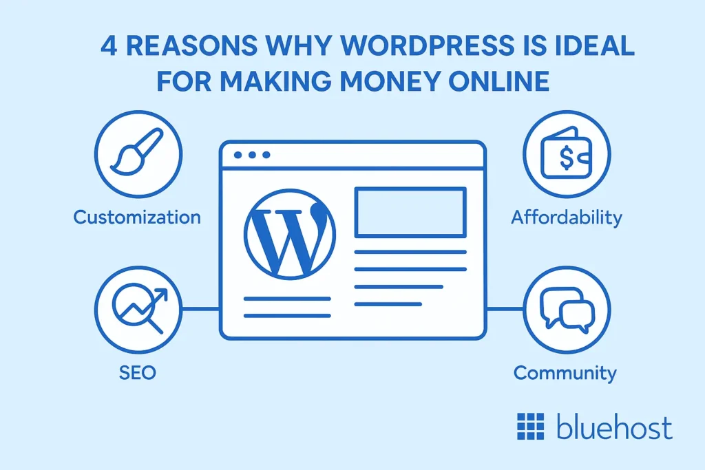 illustration showing why WordPress is ideal for making money