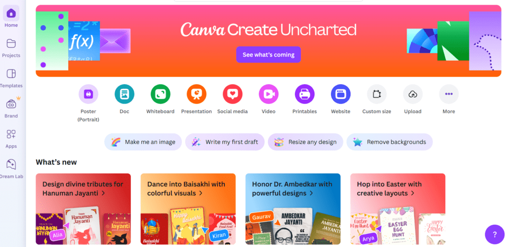Canva homepage