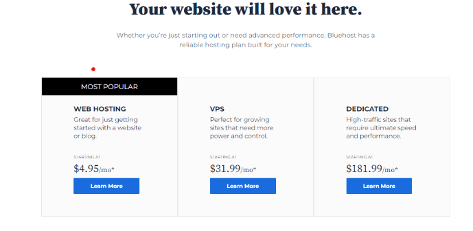 Hosting plans - Bluehost