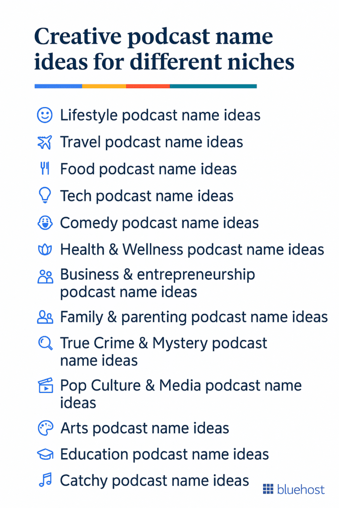Creative podcast name ideas for different niches