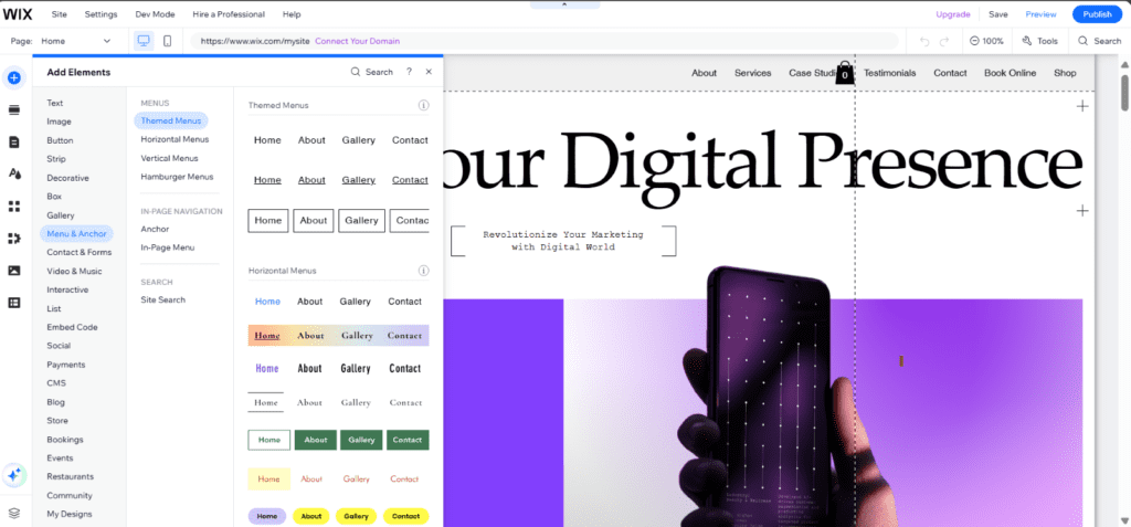 Image of editing text on wix 