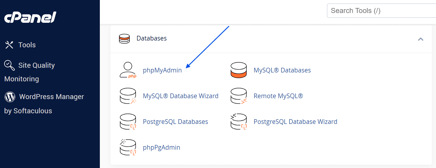 به گزینه phpmyadmin بروید