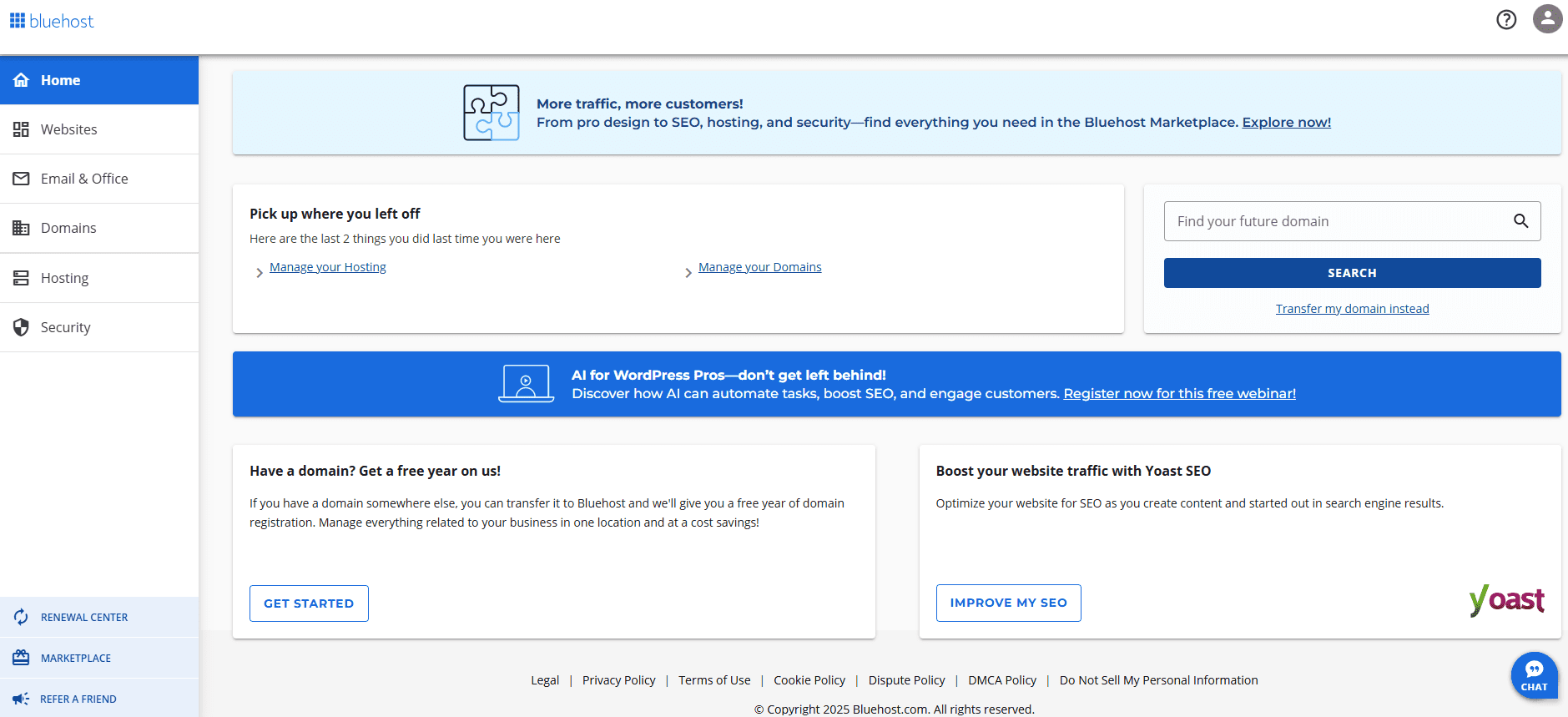 مدیر حساب Bluehost را باز کنید
