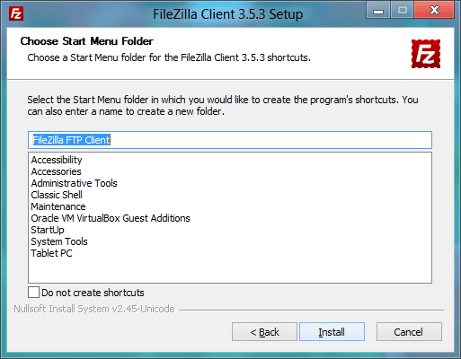 میانبر FileZilla ایجاد کنید