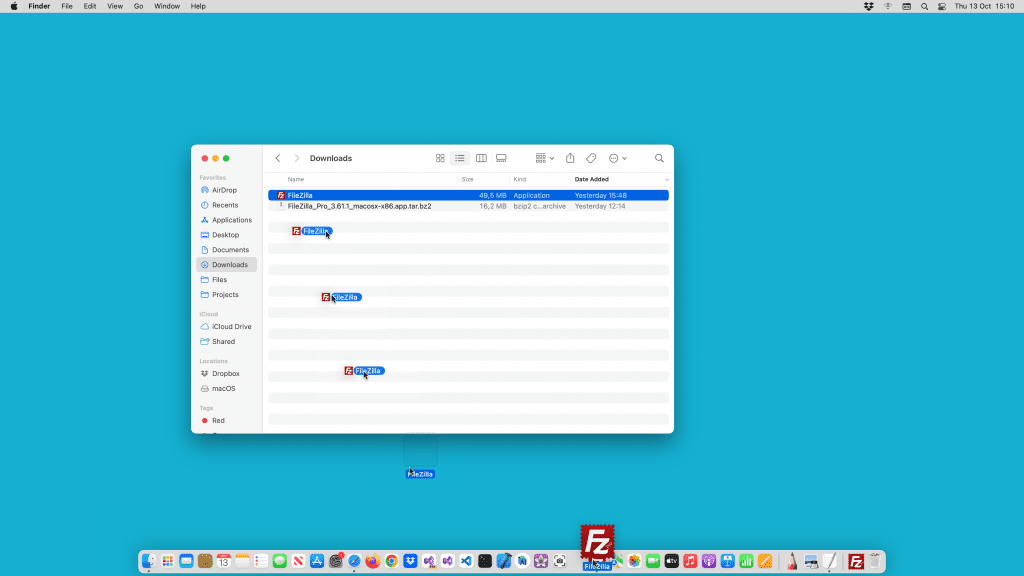 نماد FileZilla را بکشید