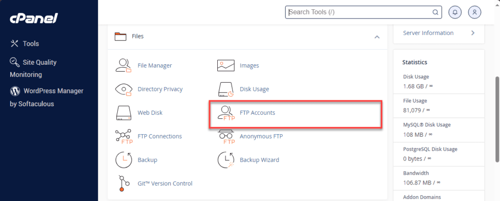 حساب های FTP در cpanel