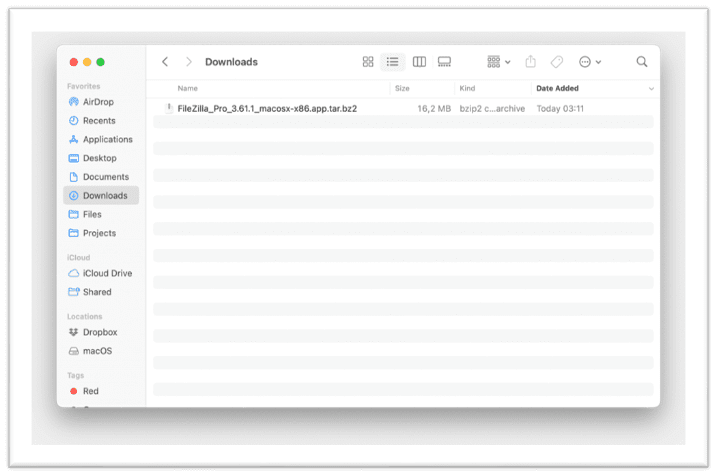 FileZilla در پوشه Dowloads