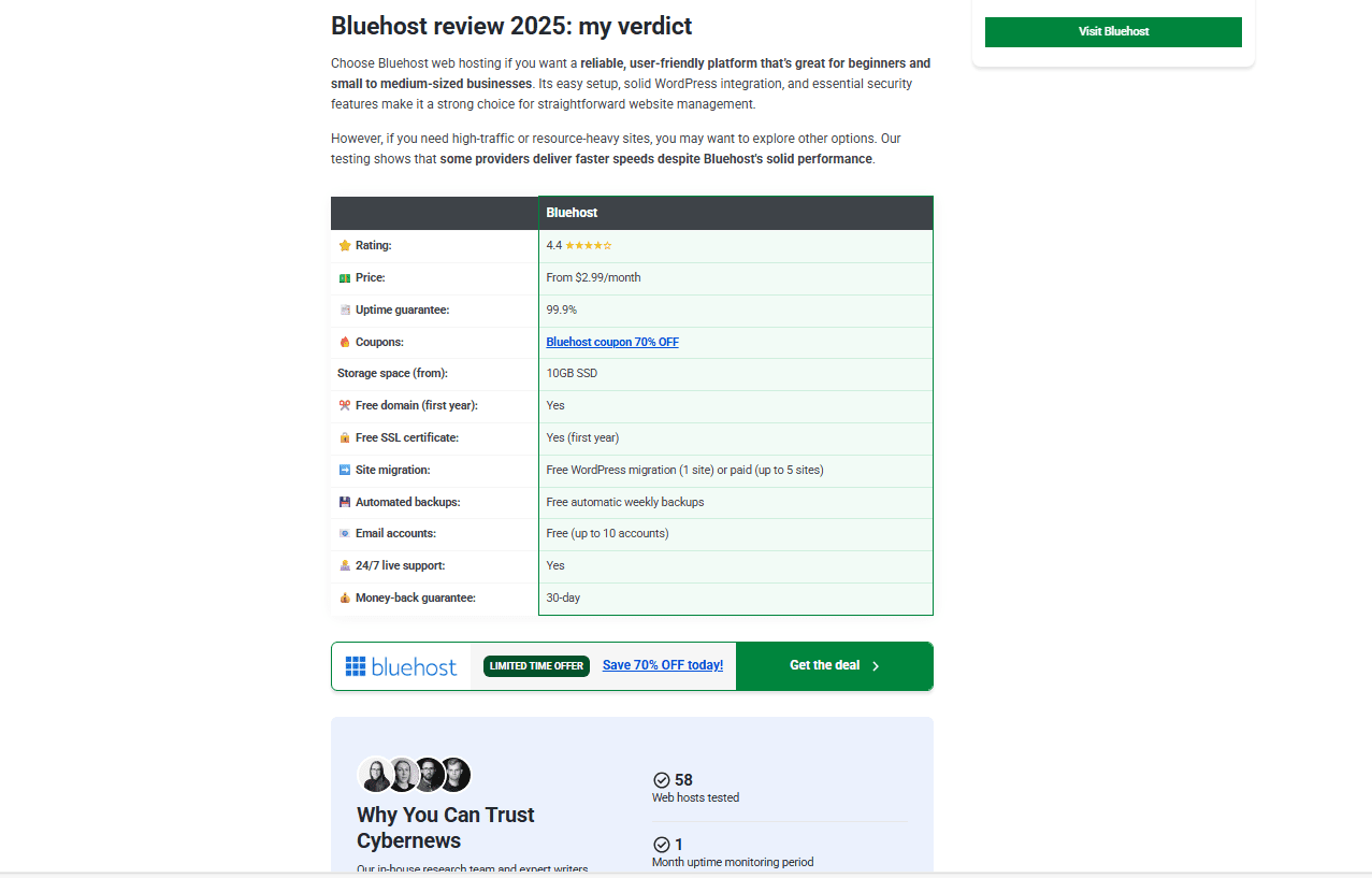 Cybernews Bluehost review