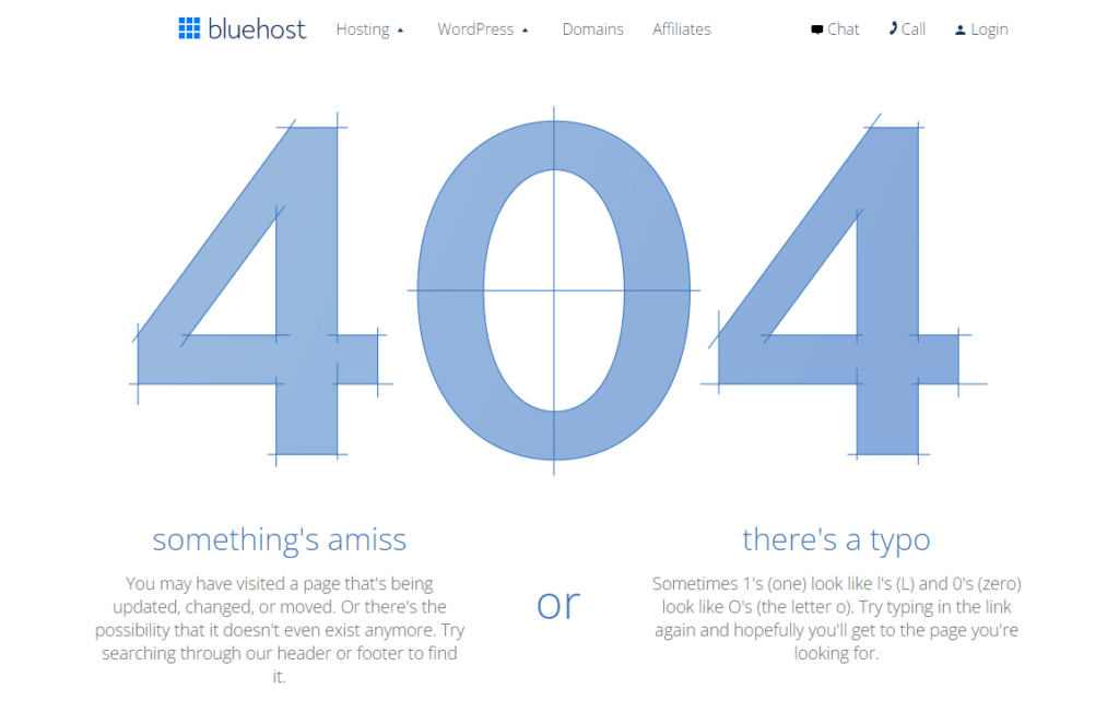 Bluehost 404 error page