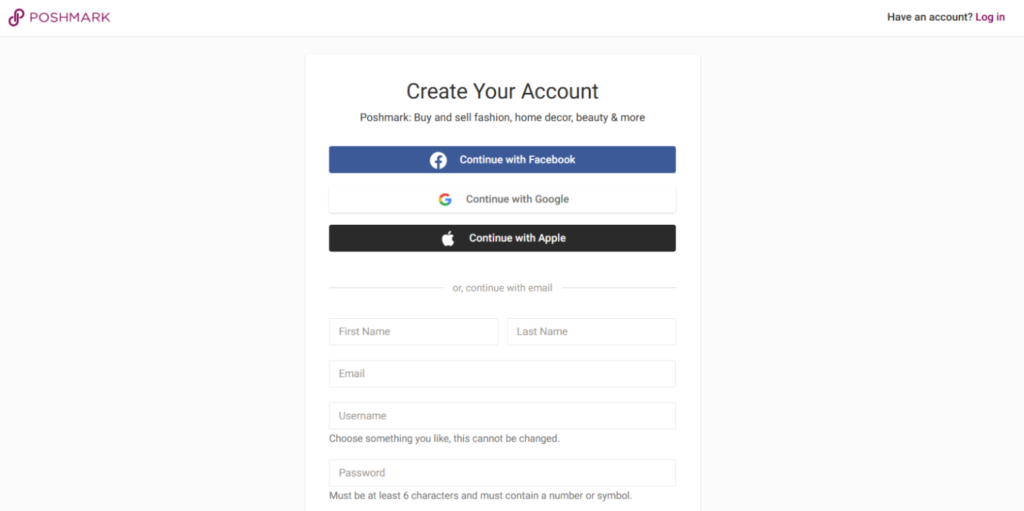 register your Poshmark account
