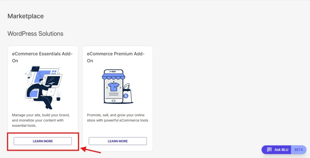 WordPress Solutions under Bluehost Marketplace