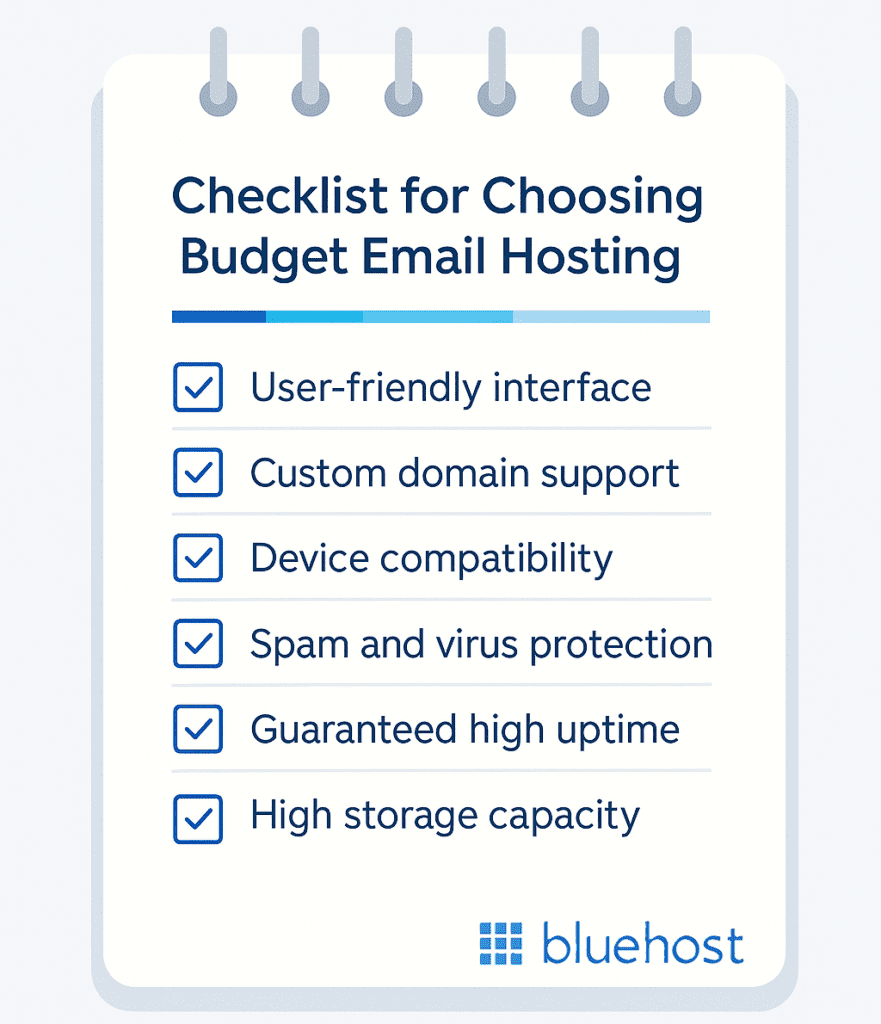 Illustration of cheap email hosting selection checklist