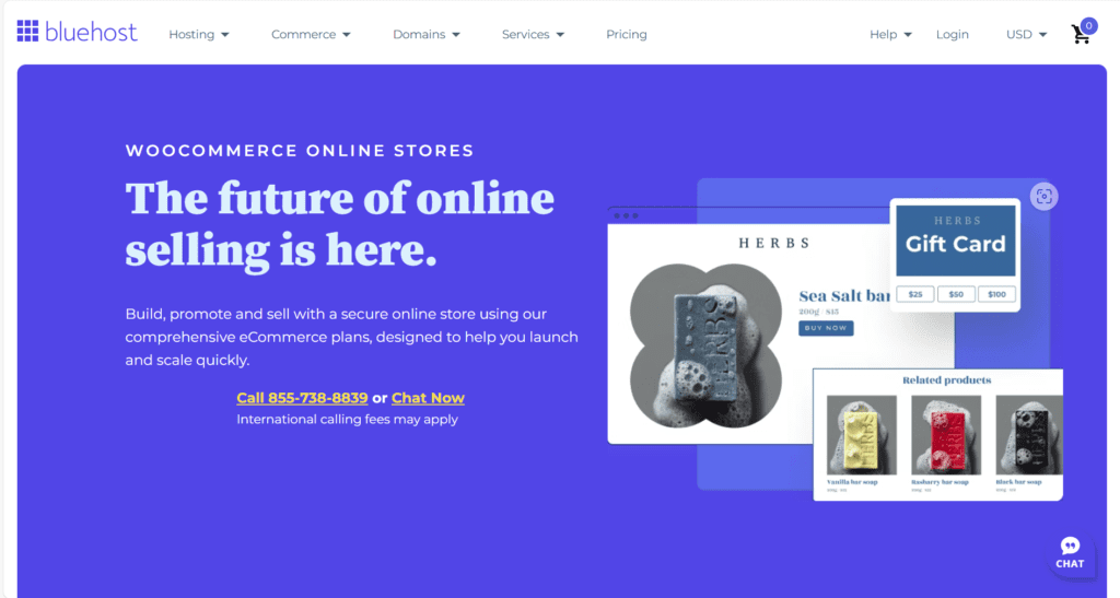 An image showcasing the homepage of Bluehost.