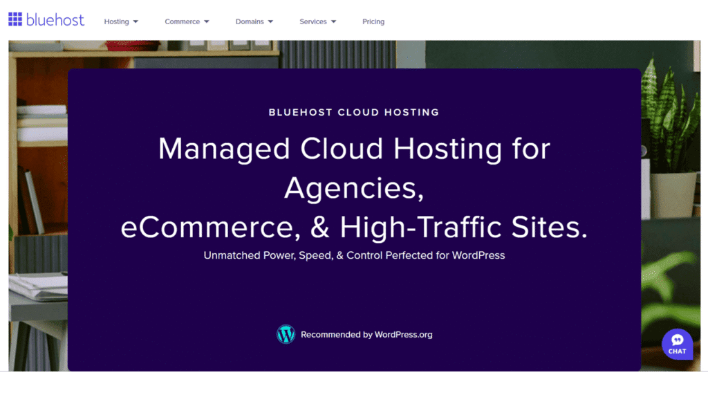 An image depicting Bluehost homepage.