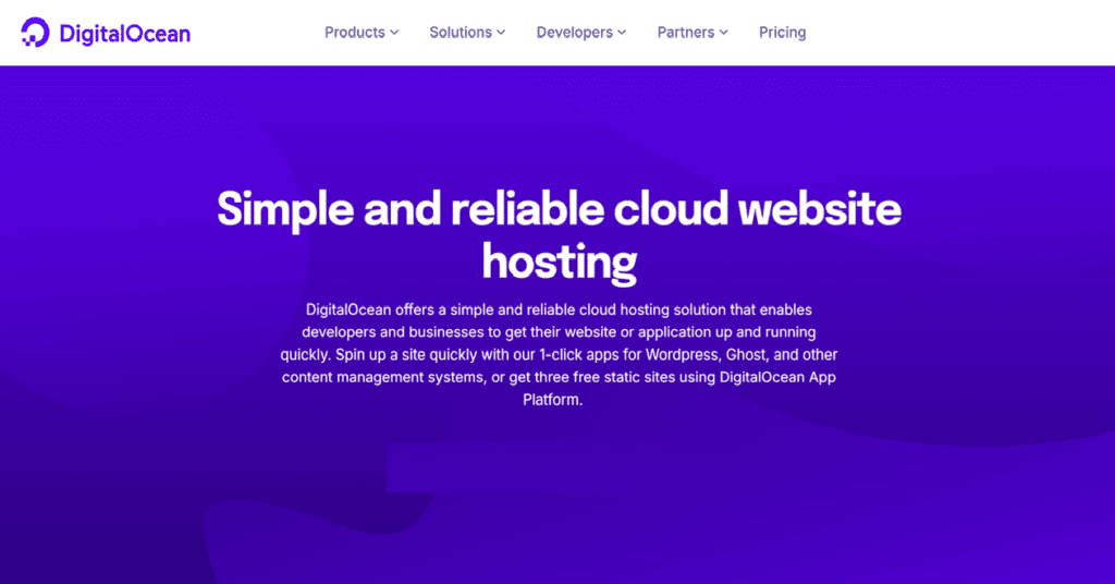 An image depicting DigitalOcean homepage.