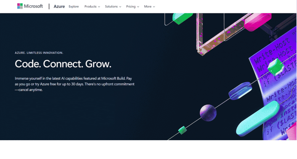 An image depicting Microsoft Azure homepage.