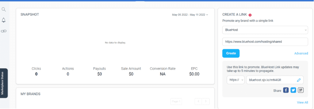 Bluehost Affiliate Dashboard 