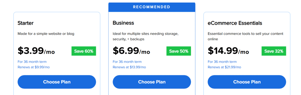 Bluehost's shared hosting plans