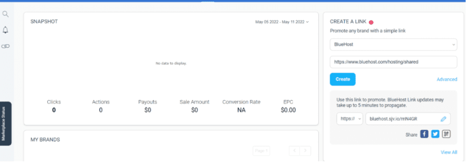 Bluehost Affiliate Dashboard