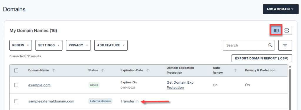 click transfer in option