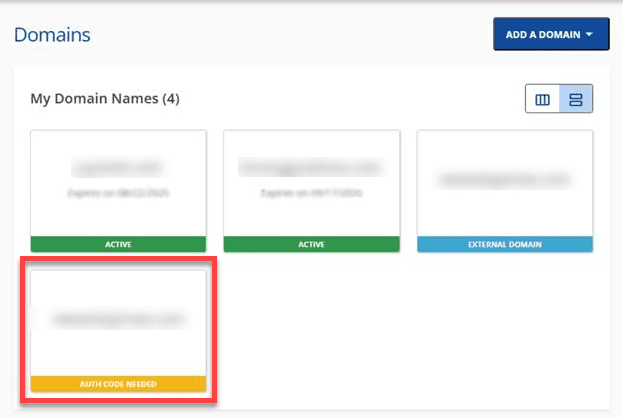 click on the domain with the "AUTH CODE NEEDED