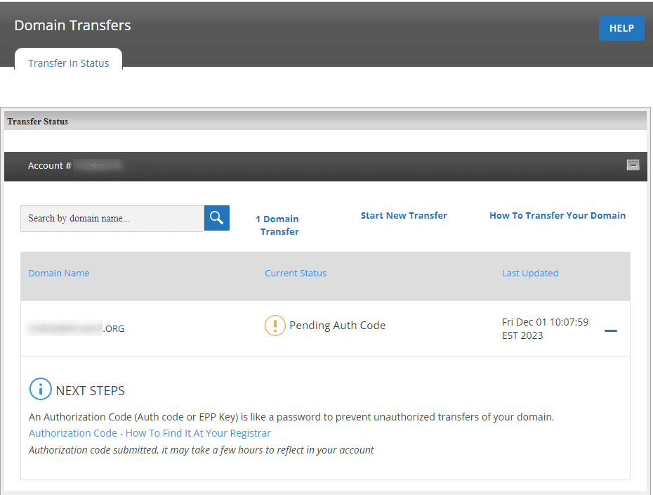 system will verify your domain and its EPP code