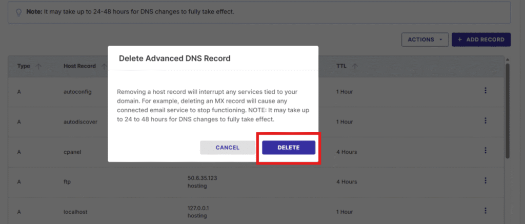 click 'DELETE' in the confirmation window