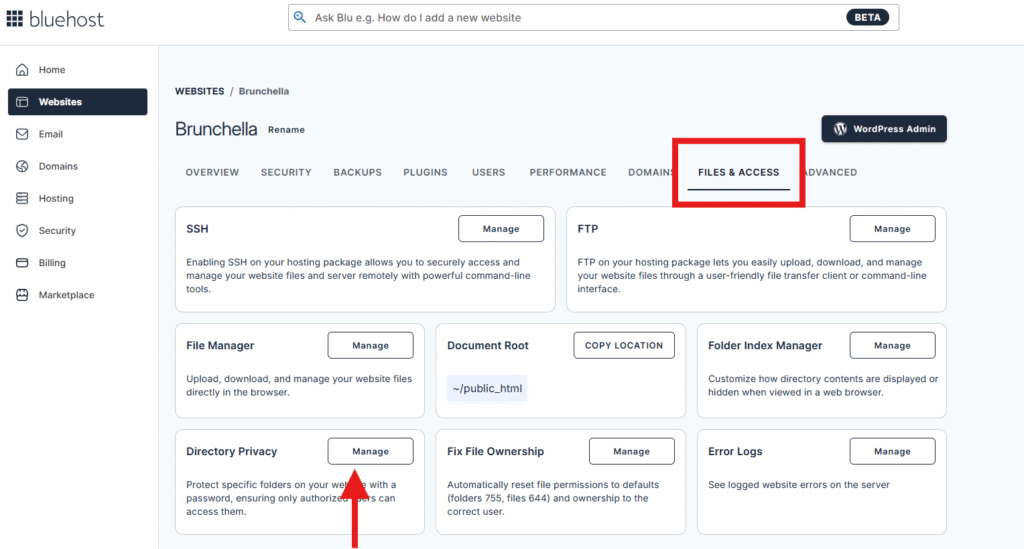 In Directory Privacy, click Manage.
