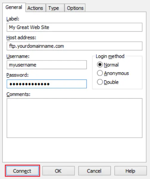 Connect FTP settings