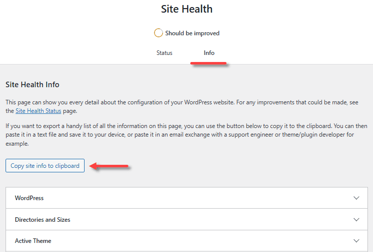 Copy site to clipboard
