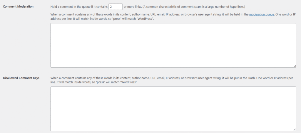Create a list of blacklisted words (Disallowed comment keys)