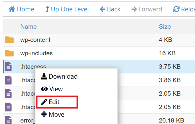 Click edit .htaccess file