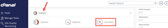 Under the ‘Domains’ section, click ‘Zone Editor’