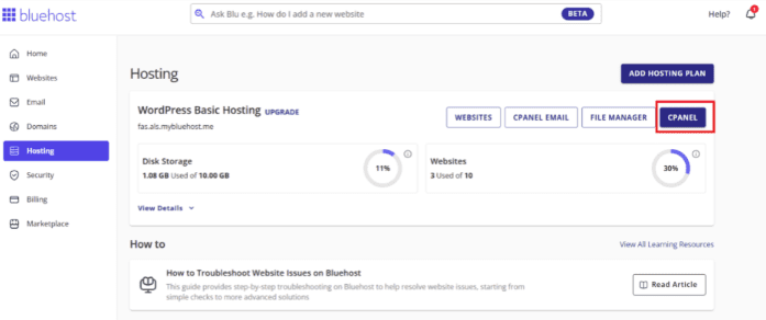 Scroll down and navigate ‘cPanel’