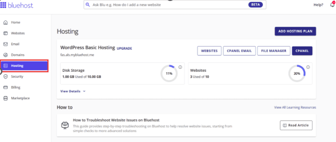 Go to the ‘Hosting’ tab