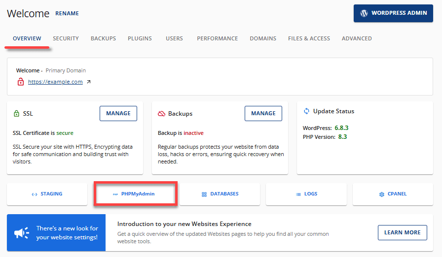 Bluehost Account Manager.