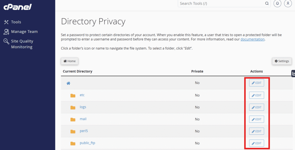 Select the directory you wish to protect