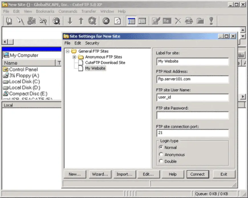Interface for New Site Settings in CuteFTP