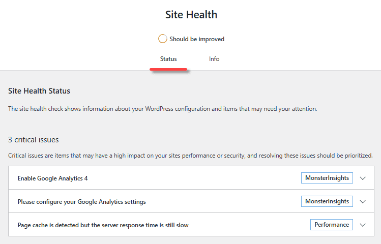 Site health status
