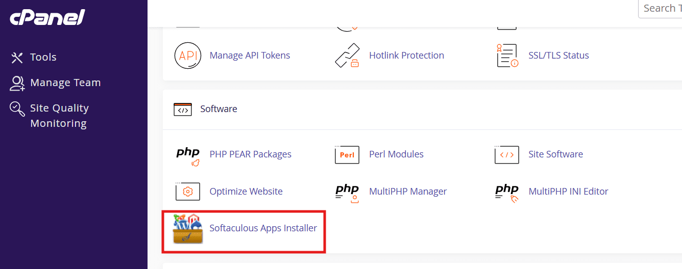 In cPanel, click on Softaculous Apps Installer